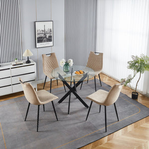 5 Pieces Dining Set, Table Metal Leg Mid-Century Dining Table For 4 - 6 People With Glass Table Top, Pedestal Dining Table, End Table Leisure Coffee Table - Beige / Black by Couch.com