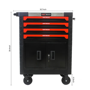 Removable 4 Drawer Metal Tool Cart With Lock - Black / Red by Couch.com