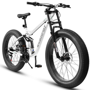 A26309 26 inch Mountain Bike,Full-Suspension 21 Speeds Drivetrain with Disc-Brake MTB Bicycle, 26*4' Fat tire Bike for Men