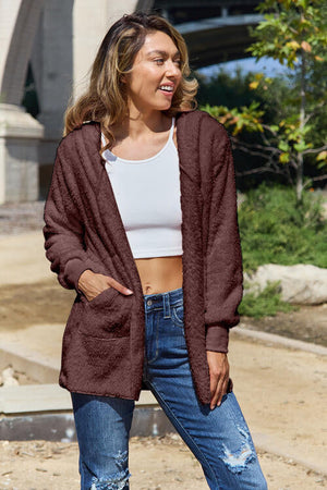 Women Full Size Teddy Hooded Jacket with Pockets Cozy Casual Jacket Comfortable Women Jacket