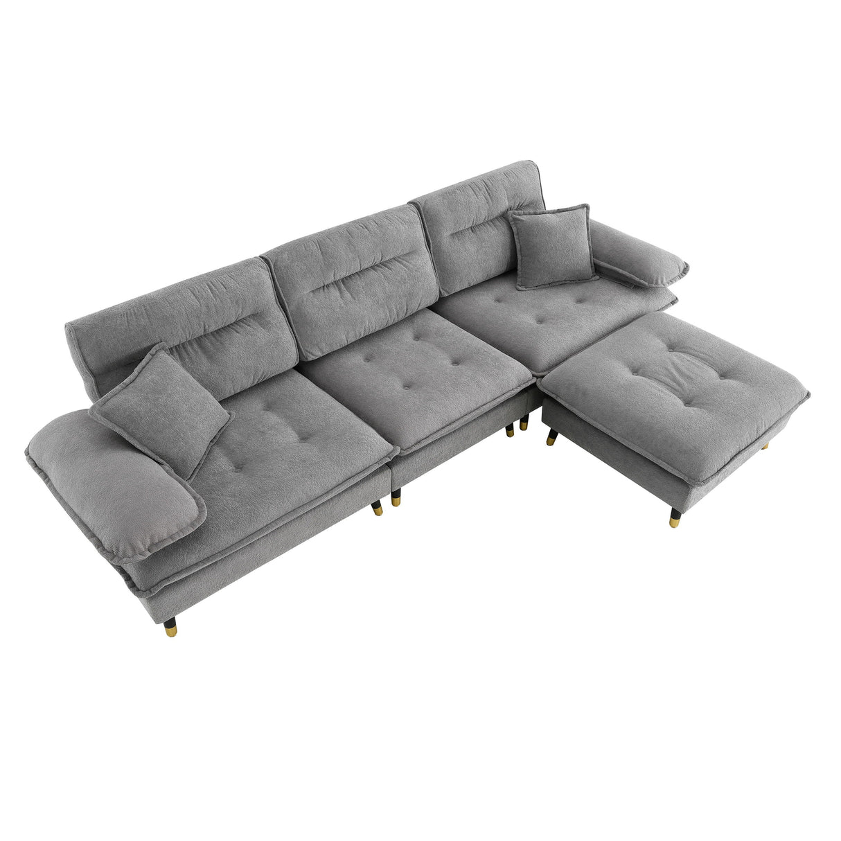 L Shaped Convertible Sectional Sofa 4 Seat Tufted Couch Set With Two Tone Adjust Legs Cloud Movable Ottoman by Couch.com