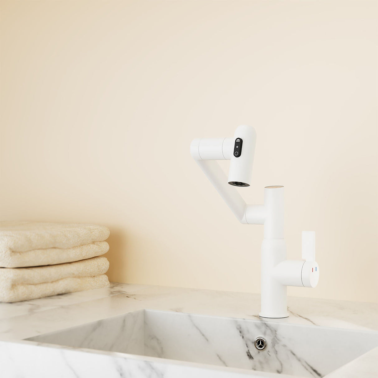 Bathroom Sink Faucet With Spray Function, Temperature Display, Anti Skid Switch, Hot & Cold, 360° Rotary by Couch.com