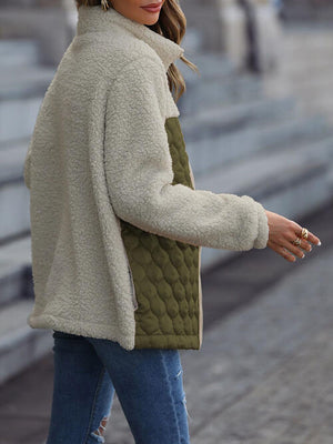 Unique Autumn Leopard Color Block Zip-Up Jacket Trendy Lightweight Jacket with Pockets Charming Winter Jacket