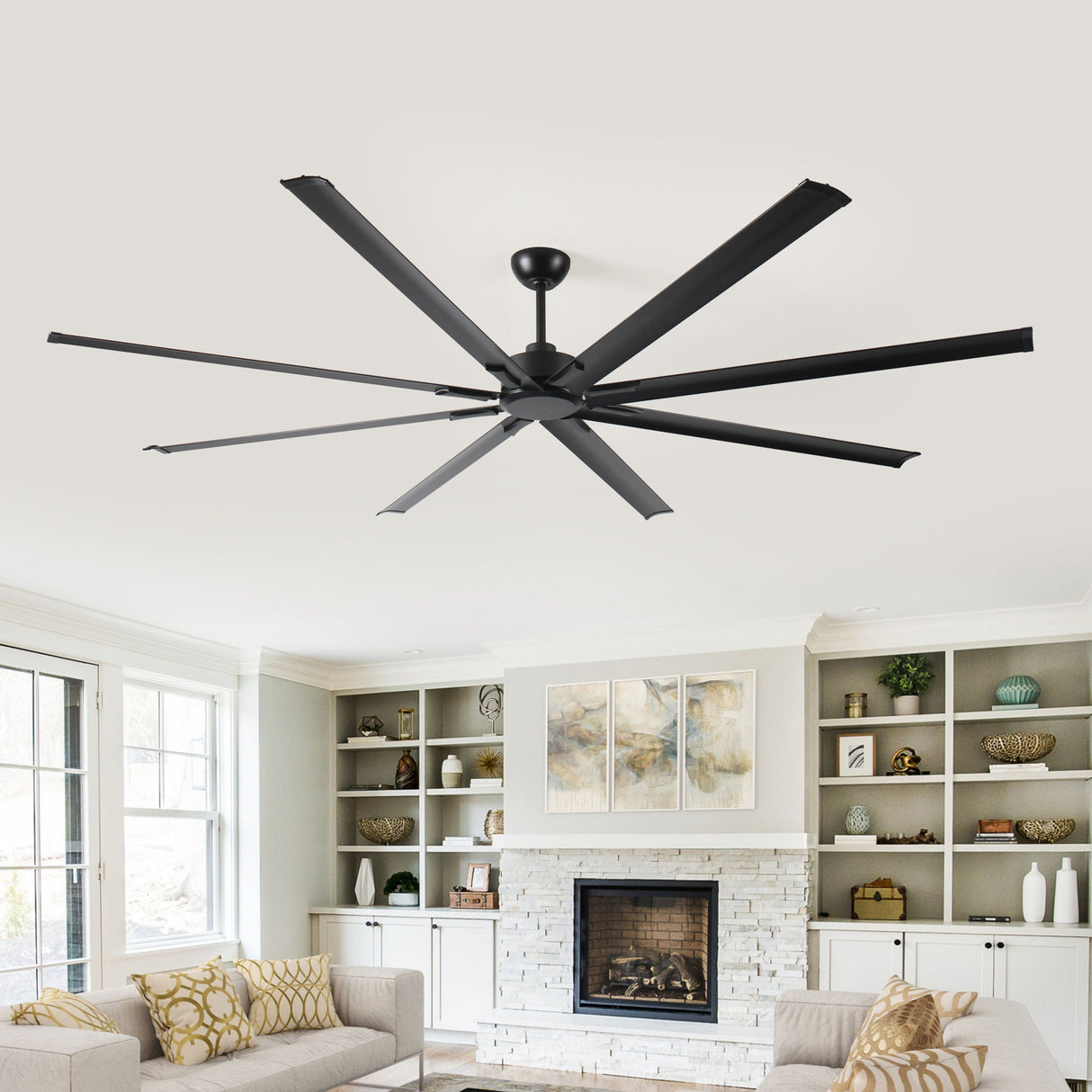 Industrial DC Motor Ceiling Fan, Large Ceiling Fan With 8 Reversible Blades, 5 Speed Remote Control, Home Or Commercial Ceiling Fans For Porch / Garage / Shop - Black by Couch.com
