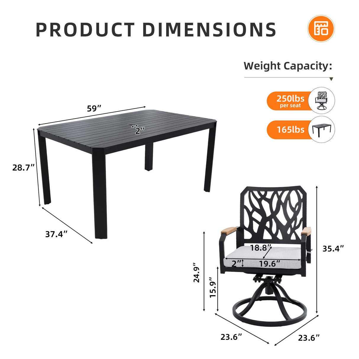 Outdoor Patio Furniture Dining Set With Sunbrella Fabric, Rectangular Table With Umbrella Hole by Couch.com