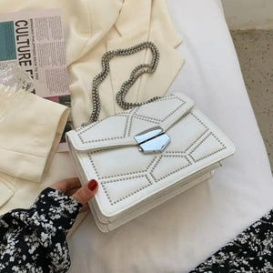 Delighted Black PU Leather Crossbody Chain Bags For Women And Girls Simple Fashionable Shoulder Small Handbags