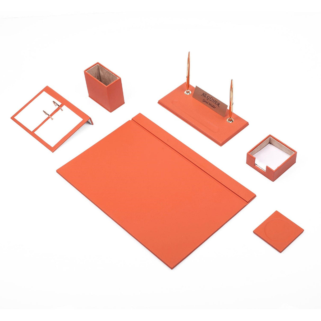 MOOG Leather Desk Set-8 Accessories - Red - 8 PCS