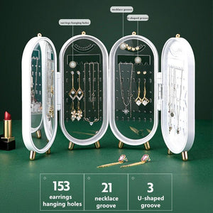 Desktop Jewelry Storage Box Multilayer Dustproof Earrings Rings Necklaces Display Holder Case for Women Jewelry Organizer Box Collapsible Earring Holder Jewelry Organizer Box with Mirror Earring Necklace Jewelry Box Organizer