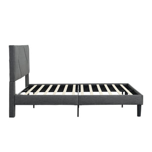 Queen Size Upholstered Platform Bed Frame With Headboard, Strong Wood Slat Support, Mattress Foundation, No Box Spring Needed - Dark Gray by Couch.com