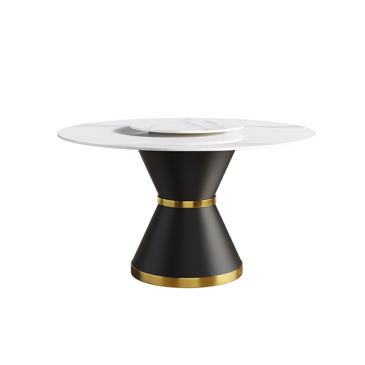 Couch.com 53" Modern Artificial Stone Round Carbon Steel Base Dining Table, Can Accommodate 6 People, Artificial Stone Turntable White / Black, Durable Design, Easy to Clean by Couch.com