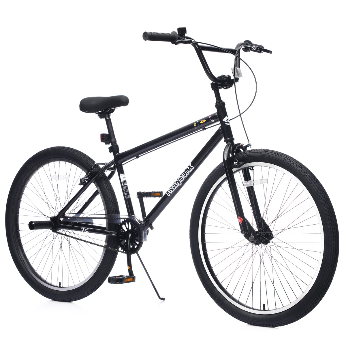 26 Inch Freestyle Bike for Teens, Steel Frame Single-Speed Bicycle with 2 Pegs , Front Caliper Brake and Rear V Brake, Bicycle for Boys and Girls Ages 14+