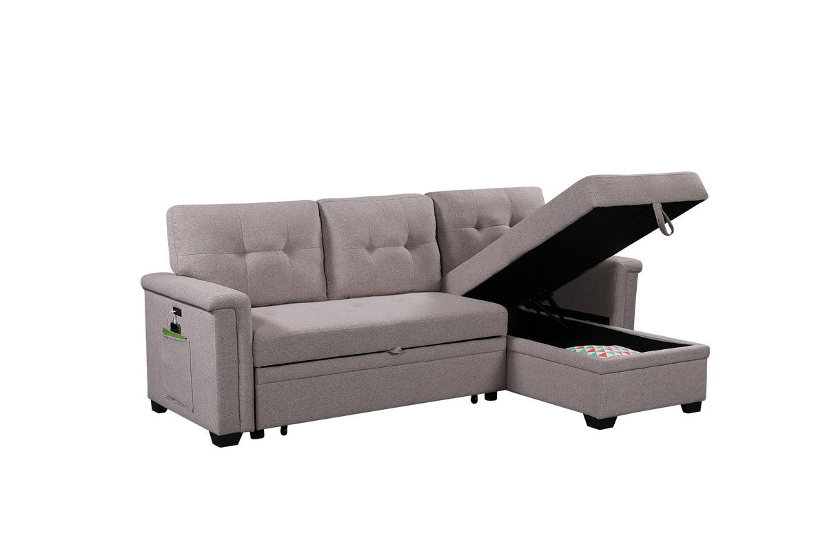 Nathan - Reversible Sleeper Sectional Sofa With Storage Chaise, USB Charging Ports And Pocket by Couch.com