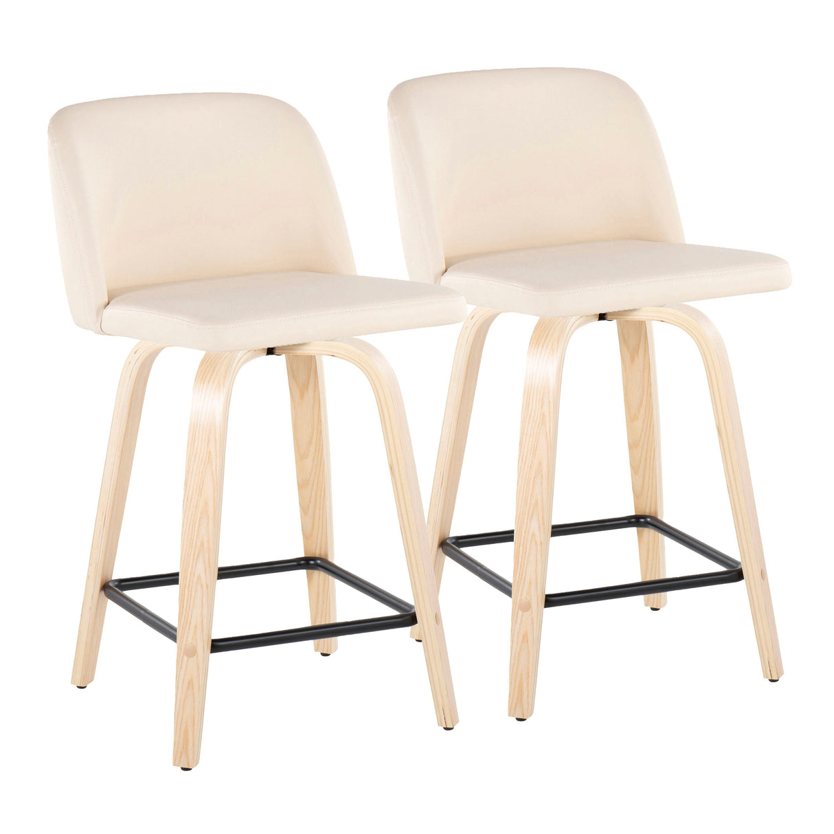 Toriano - Contemporary Modern Design Fixed Height Counter Stool With Swivel With Square Footrest (Set of 2) by Couch.com