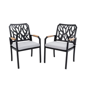 Outdoor Patio Stationary Dining Chairs With Outdoor Grade Sunbrella Cushions, Branch Like Backrest (Set of 2) - Bourbon Brown by Couch.com