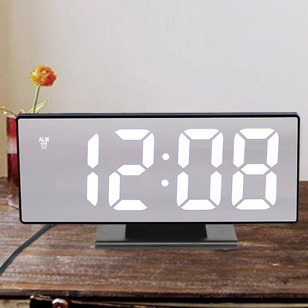 Digital Alarm Clock LED Digital Display Dual Alarm with USB Charger Port 0-100 Dimmer for Seniors Simple Bedside Big Number Alarm Clocks for Bedrooms LED Mirror Electronic Alarm Clocks Large LCD Display Digital Table Clock with Calendar Temperature