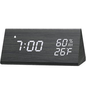 Digital Alarm Clock with Wooden Electronic LED Time Display