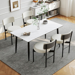 Dining Chair Set of 2 with Curved Backrest and Padded Seat-White