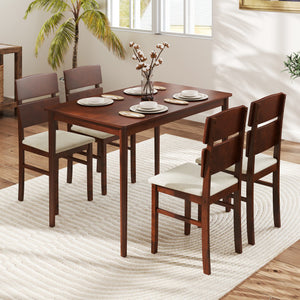5-Piece Dining Table Set with High Curved Back for 4 People-Walnut