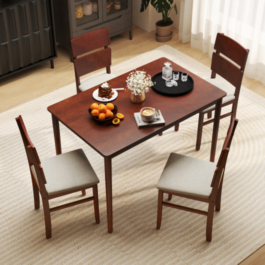 5-Piece Dining Table Set with High Curved Back for 4 People-Walnut