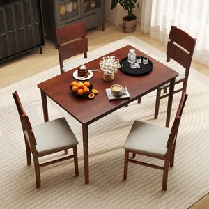 5-Piece Dining Table Set with High Curved Back for 4 People-Walnut