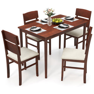 5-Piece Dining Table Set with High Curved Back for 4 People-Walnut