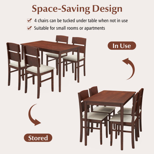 5-Piece Dining Table Set with High Curved Back for 4 People-Walnut