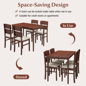 5-Piece Dining Table Set with High Curved Back for 4 People-Walnut