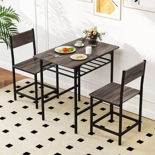 Dining Table Set with Metal Frame and Storage Rack-Gray
