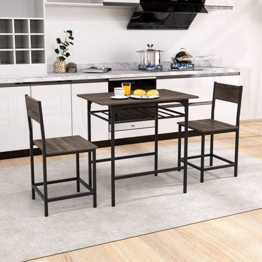 Dining Table Set with Metal Frame and Storage Rack-Gray