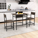 Dining Table Set with Metal Frame and Storage Rack-Gray