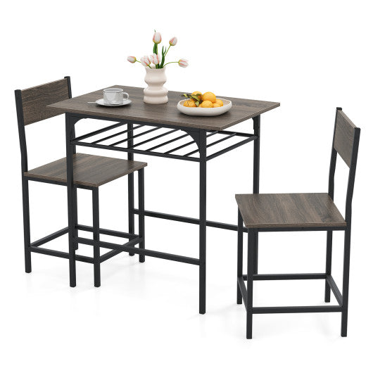 Dining Table Set with Metal Frame and Storage Rack-Gray