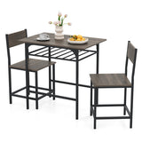 Dining Table Set with Metal Frame and Storage Rack-Gray