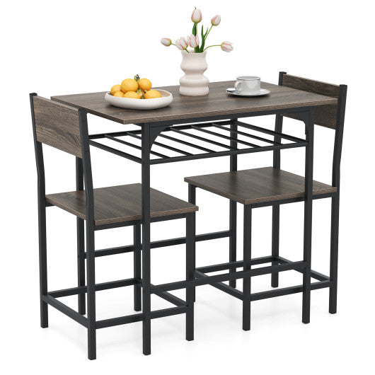 Dining Table Set with Metal Frame and Storage Rack-Gray