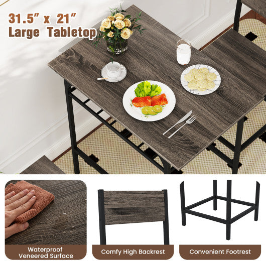 Dining Table Set with Metal Frame and Storage Rack-Gray