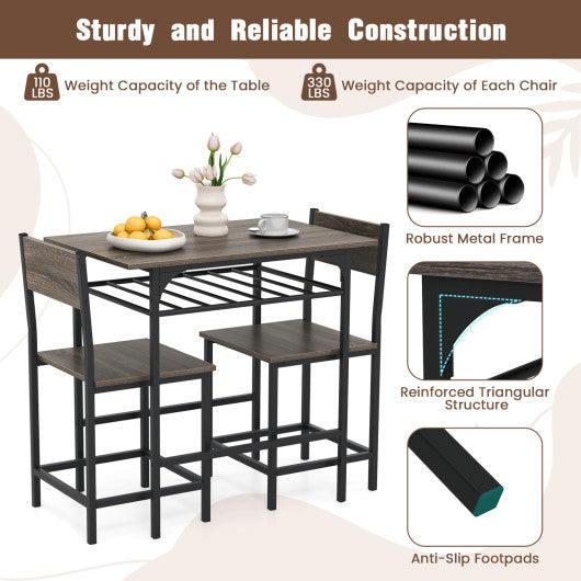 Dining Table Set with Metal Frame and Storage Rack-Gray