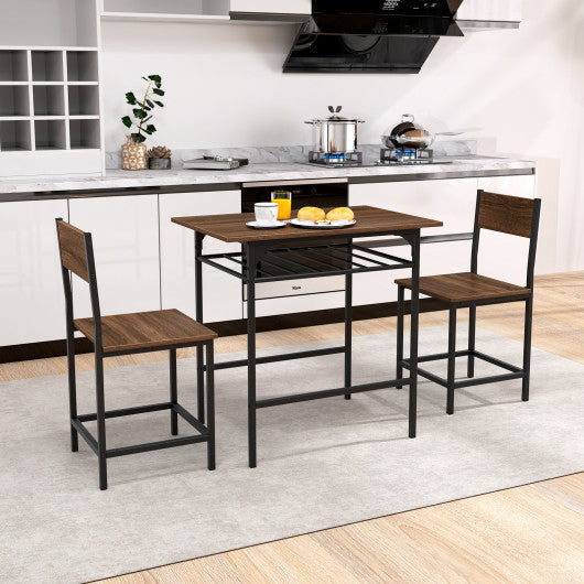 Dining Table Set with Metal Frame and Storage Rack-Rustic Brown