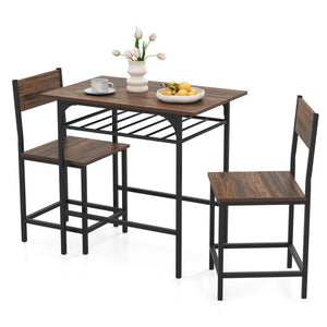 Dining Table Set with Metal Frame and Storage Rack-Rustic Brown