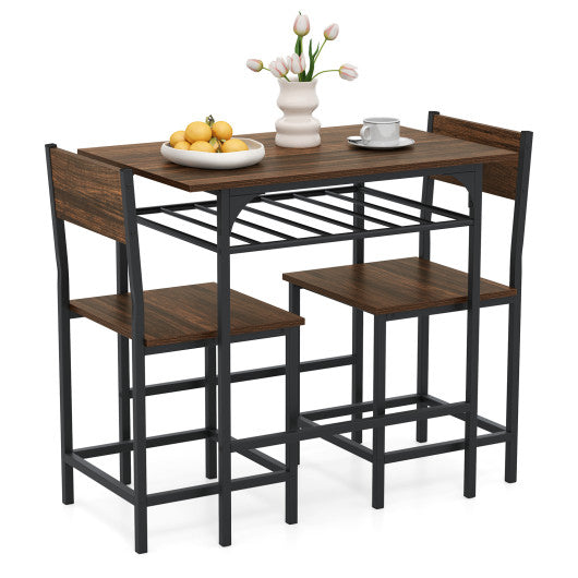 Dining Table Set with Metal Frame and Storage Rack-Rustic Brown