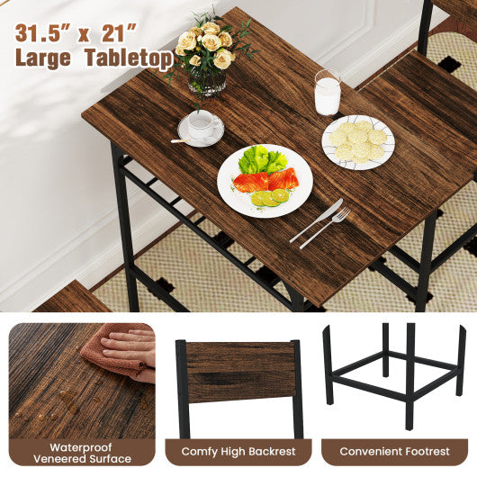 Dining Table Set with Metal Frame and Storage Rack-Rustic Brown