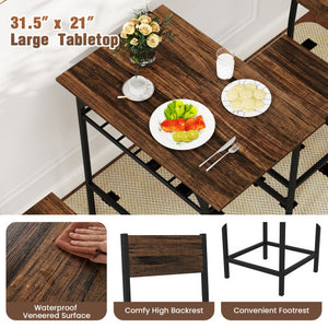 Dining Table Set with Metal Frame and Storage Rack-Rustic Brown