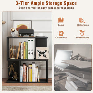 3-Tier Bookshelf with Display Shelf for Small Space-Black