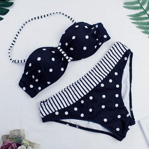 Dot  Bikini Push Up 2 piece Swimsuit Women Padded Push Up Bikini Set Halter Two Piece Cross Top Swimsuit Patchwork Bathing Suit Women Swimwear Bodysuit Beachwear Halter Print Bikinis Bathing Suit Women