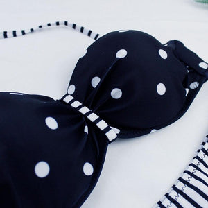 Dot  Bikini Push Up 2 piece Swimsuit Women Padded Push Up Bikini Set Halter Two Piece Cross Top Swimsuit Patchwork Bathing Suit Women Swimwear Bodysuit Beachwear Halter Print Bikinis Bathing Suit Women