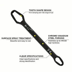 Double End Multifunctional Universal Wrench, 3-17mm Self-Tightening Lazy Wrench Repair Tools