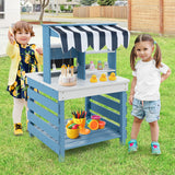 Double-sided Wooden Play Kitchen and Grocery Stand with Stoves for Kids 3+ Years Old