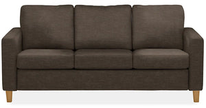 The Berin Day & Night Sleeper Sofa features a modern and minimalistic design, with plush cushions, straight armrests, and wooden legs. It is a brown three-seater set against a white background.