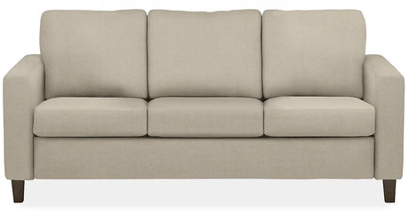 The Berin Day & Night Sleeper Sofa is a modern, beige three-seater designed with plush cushions and straight armrests. It sits on short, dark wooden legs, making it ideal for contemporary living room decor.