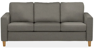 The Berin Day & Night Sleeper Sofa features a modern, minimalist design with a gray color, square cushions, and wooden legs. It's a three-seater sofa viewed from the front, ideal for a contemporary living room.