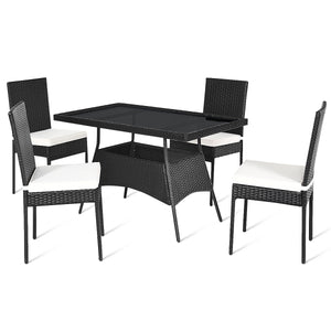 5 Pieces Rattan Dining Set Glass Table High Back Chair