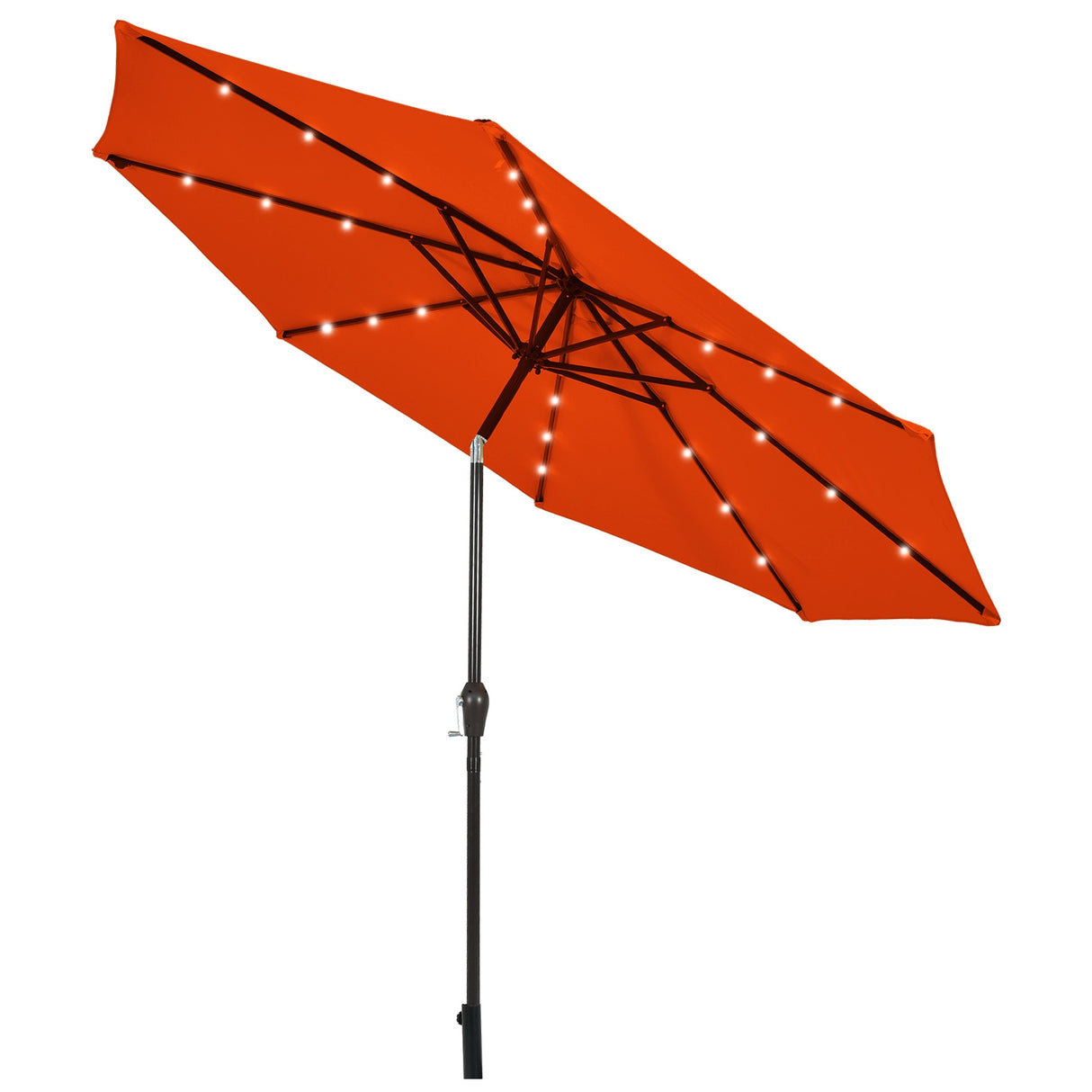 10' Solar LED Lighted Patio Market Umbrella Shade Tilt Adjustment Crank-Tan